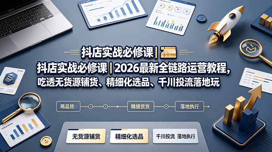 （19549期）抖店实战必修课｜2026最新全链路运营教程，吃透无货源铺货、精细化选品、千川投流落地玩法 - 臻优资源网