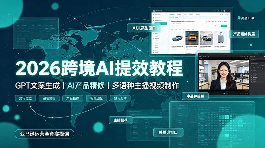 （19286期）2026跨境AI提效教程·GPT文案生成｜AI产品精修｜多语种主播视频制作，亚马逊运营全套实操课 - 臻优资源网