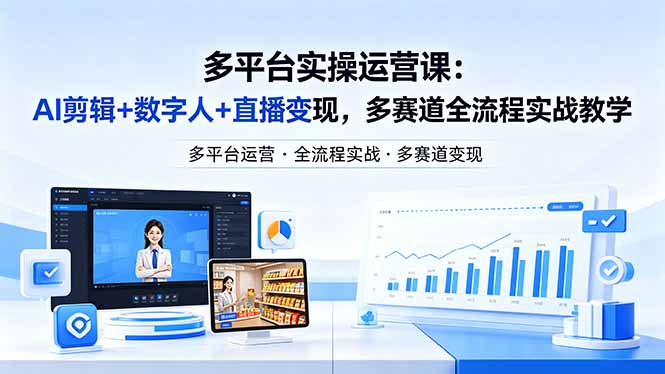 （18193期）某团队多平台实操运营课-更新26年4月25：AI剪辑+数字人+直播变现，多赛道全流程实战教学 - 臻优资源网