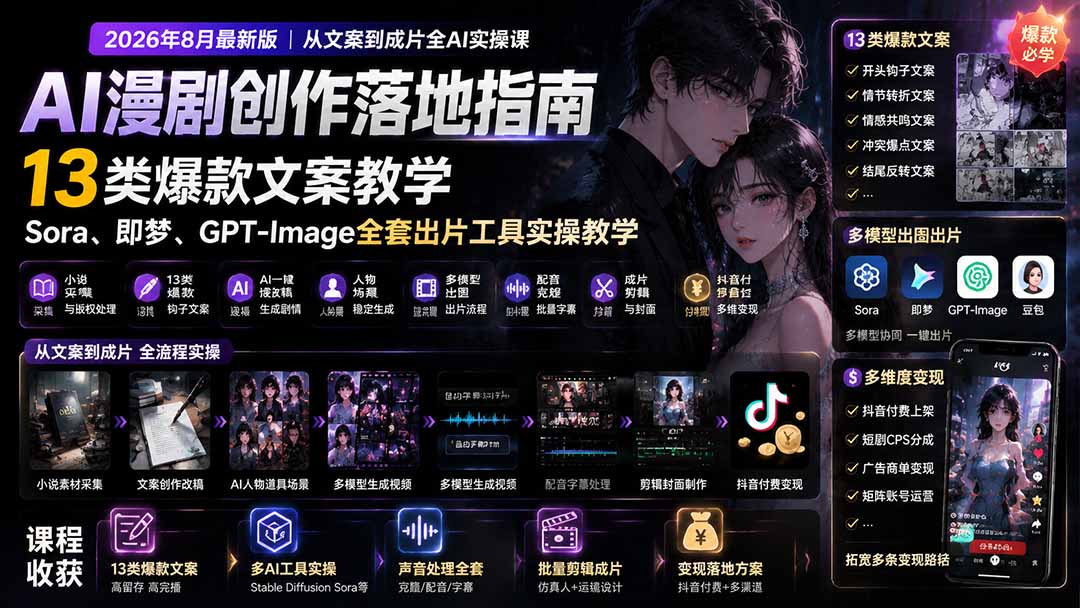 （19691期）AI漫剧创作落地指南｜13类爆款文案教学，Sora、即梦、GPT-Image全套出片工具实操教学 - 臻优资源网