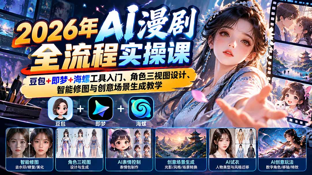 （21077期）2026年AI漫剧全流程实操课：豆包+即梦+海螺工具入门、角色三视图设计、智能修图与创意场景生成教学 - 臻优资源网