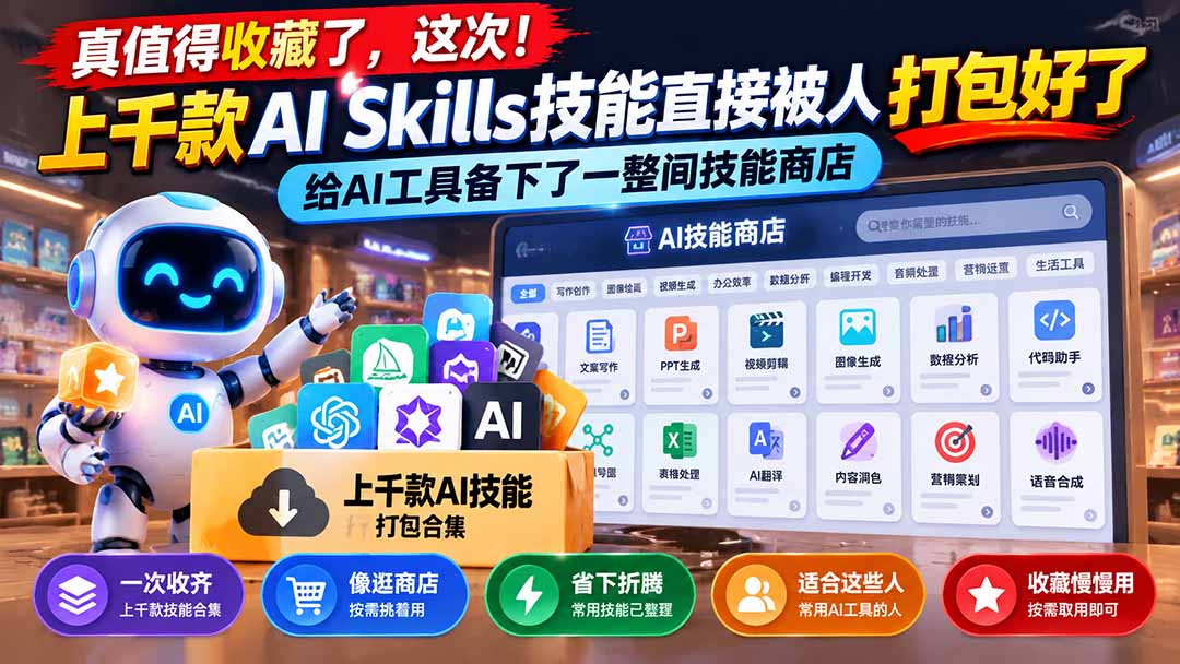（21096期）真值得收藏了，这次！上千款AI Skills技能直接被人打包好了，给AI工具备下了一整间技能商店 - 臻优资源网