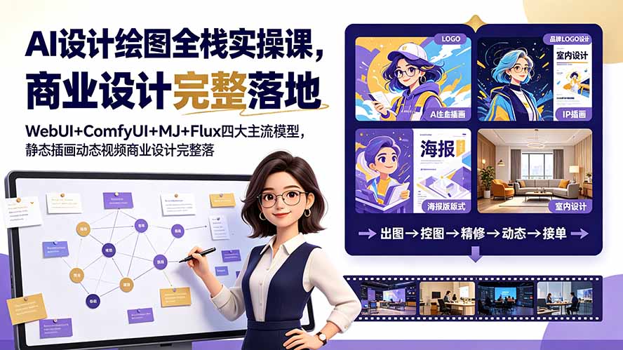 （19244期）AI设计绘图全栈实操课，WebUI+ComfyUI+MJ+Flux四大主流模型，静态插画动态视频商业设计完整落地教程 - 臻优资源网
