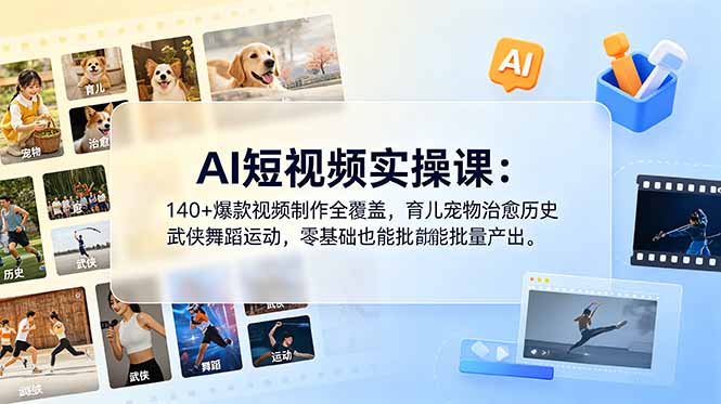 （18781期）AI短视频实操课：140+爆款视频制作全覆盖，育儿宠物治愈历史武侠舞蹈运动，零基础也能批量产出 - 臻优资源网