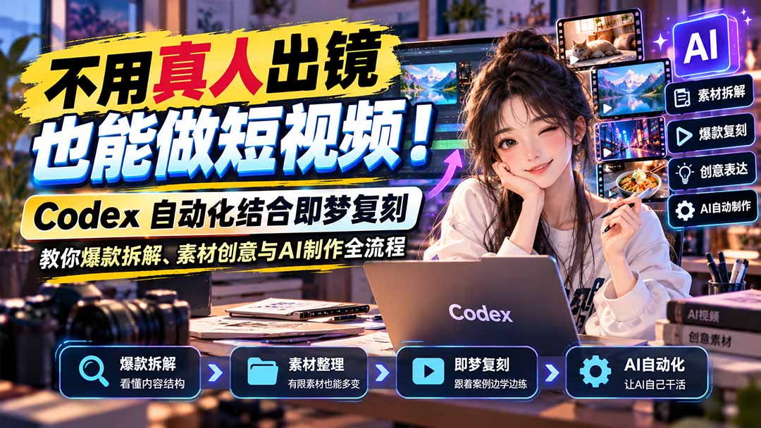（20988期）不用真人出镜也能做短视频！Codex自动化结合即梦复刻，教你爆款拆解、素材创意与AI制作全流程 - 臻优资源网