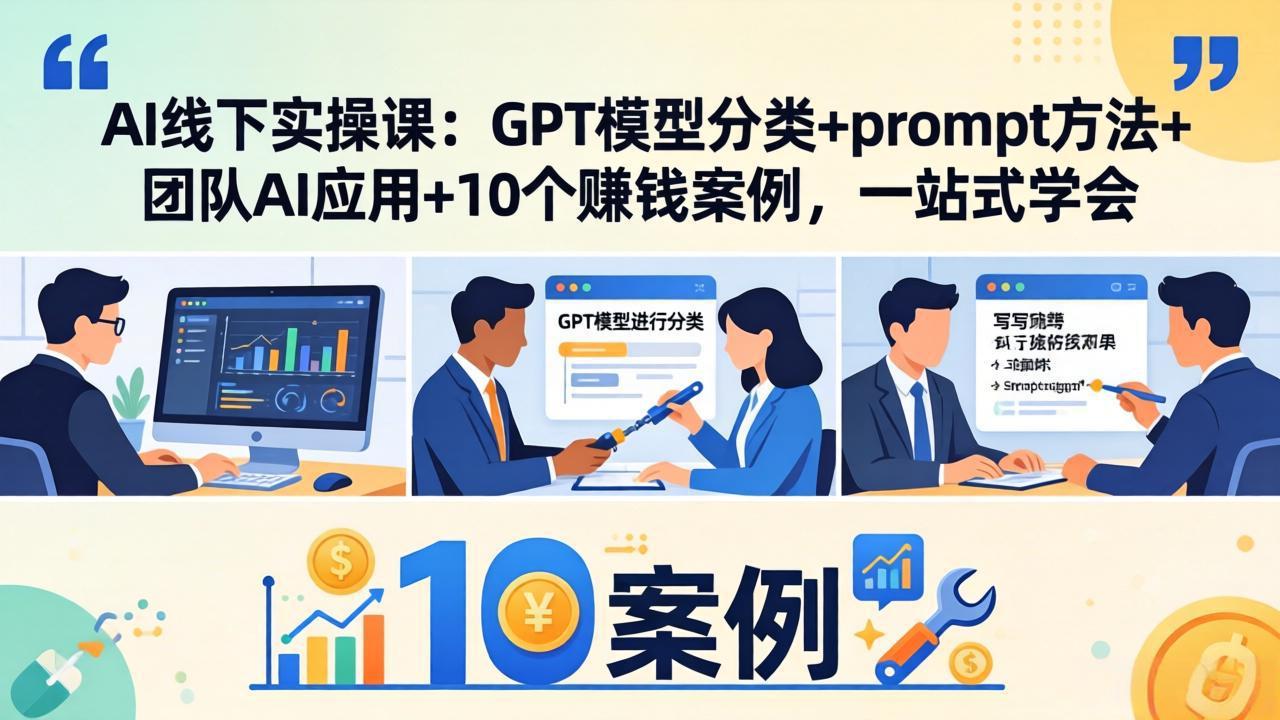 （18017期）AI线下实操课：GPT模型分类+prompt方法+团队AI应用+10个赚钱案例，一站式学会 - 臻优资源网