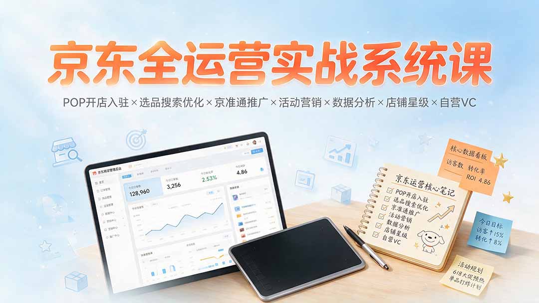 （19581期）京东全运营实战系统课：POP开店入驻×选品搜索优化×京准通推广×活动营销×数据分析×店铺星级×自营VC - 臻优资源网