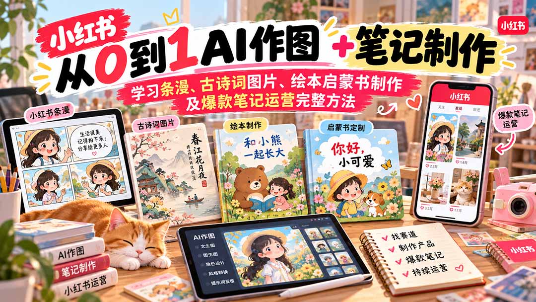 （20655期）2026小红书AI内容创作从0到1：学习条漫、古诗词图片、绘本启蒙书制作及爆款笔记运营完整方法 - 臻优资源网