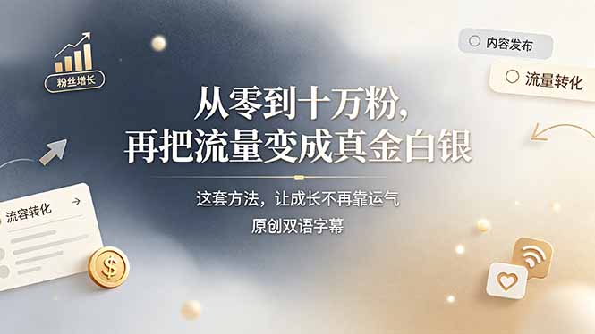 （19198期）从零到十万粉，再把流量变成真金白银——这套方法，让成长不再靠运气【原创双语字幕】 - 臻优资源网