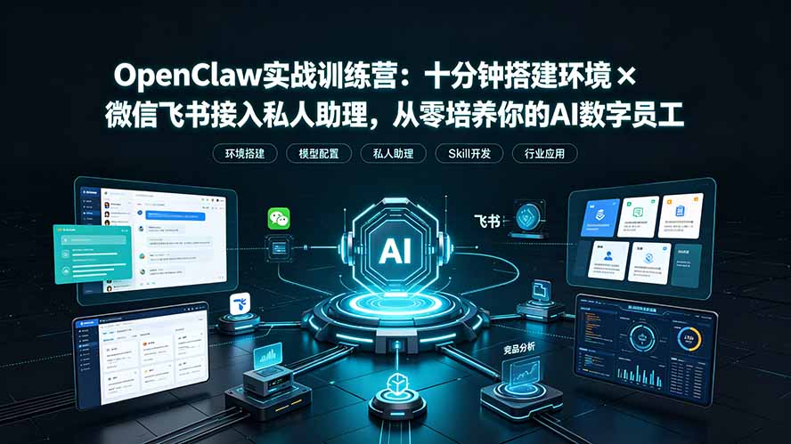 （19287期）OpenClaw实战特训营：十分钟搭建环境×微信飞书接入私人助理，从零培养你的AI数字员工 - 臻优资源网