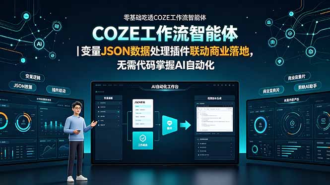 （19243期）零基础吃透COZE工作流智能体｜变量JSON数据处理插件联动商业落地，无需代码掌握AI自动化 - 臻优资源网