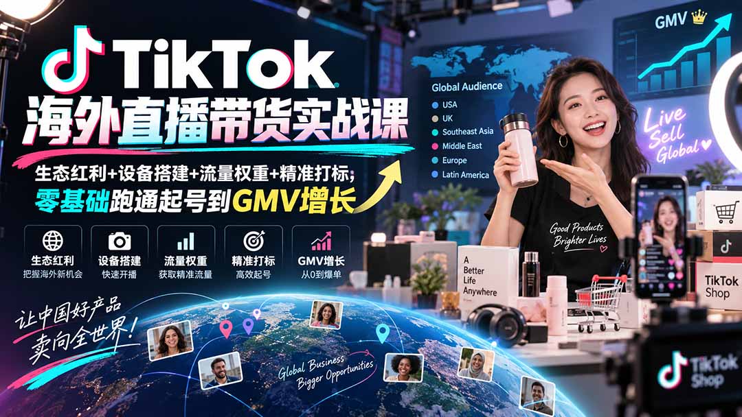（20465期）TikTok海外直播带货实战课｜生态红利+设备搭建+流量权重+精准打标，零基础跑通起号到GMV增长 - 臻优资源网