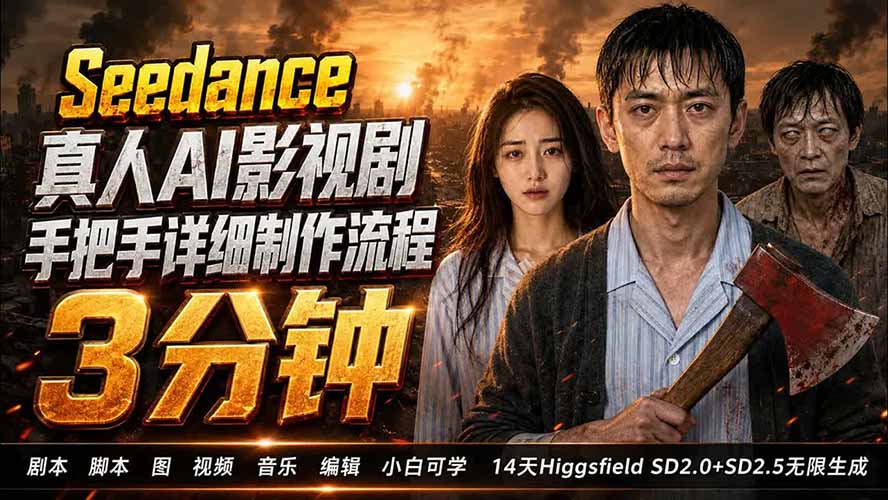 （19706期） 3分钟真人AI影视剧怎么做？SD 2.0手把手完整制作流程｜Higgsfield 14天SD 2.0/2.5无限生成 - 臻优资源网
