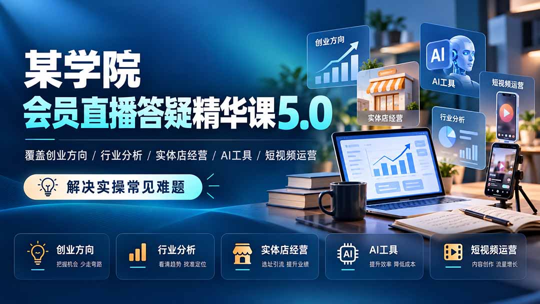（21097期）某学院会员直播答疑精华课5.0：覆盖创业方向、行业分析、实体店经营、AI工具和短视频运营，解决实操常见难题！ - 臻优资源网