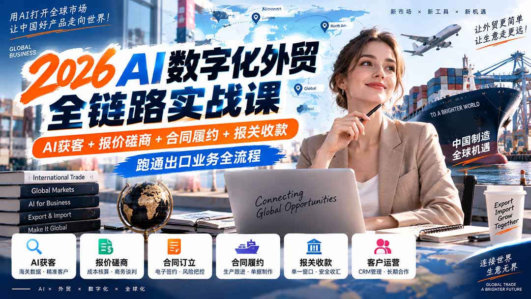（20569期）2026AI数字化外贸全链路实战课：AI获客+报价磋商+合同履约+报关收款，跑通出口业务全流程 - 臻优资源网