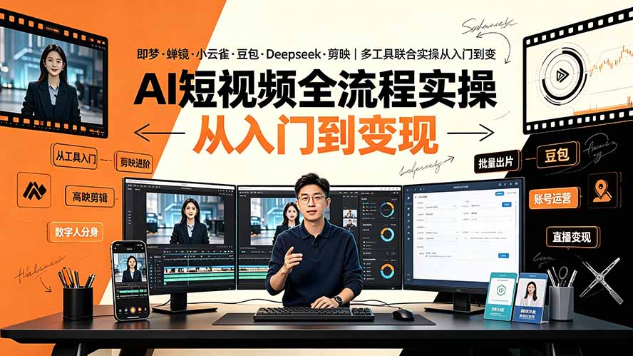 （19250期）AI短视频全流程实操：即梦·蝉镜·小云雀·豆包·Deepseek·剪映｜多工具联合实操从入门到变现 - 臻优资源网