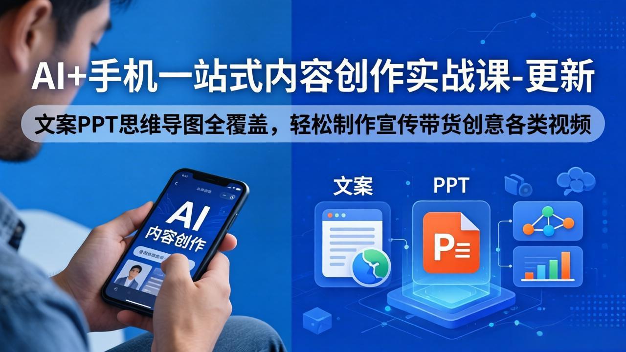 （18204期）AI+手机一站式内容创作实战课-更新，文案PPT思维导图全覆盖，轻松制作宣传带货创意各类视频 - 臻优资源网