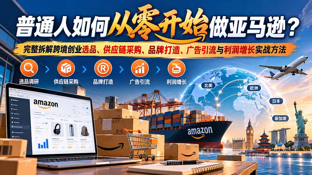 （20953期）普通人如何从零开始做亚马逊？完整拆解跨境创业选品、供应链采购、品牌打造、广告引流与利润增长实战方法 - 臻优资源网