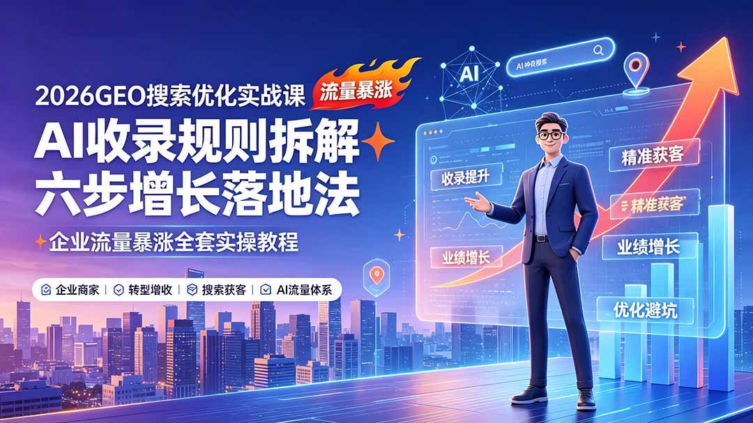（19333期）2026GEO搜索优化实战课：AI收录规则拆解｜六步增长落地法｜企业流量暴涨全套实操教程 - 臻优资源网