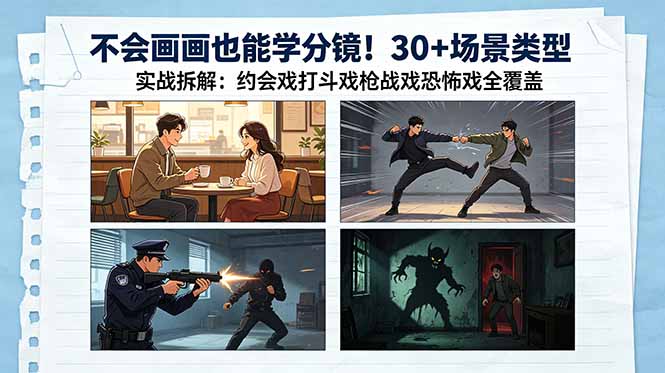（18591期）不会画画也能学分镜！30+场景类型实战拆解：约会戏打斗戏枪战戏恐怖戏全覆盖 - 臻优资源网