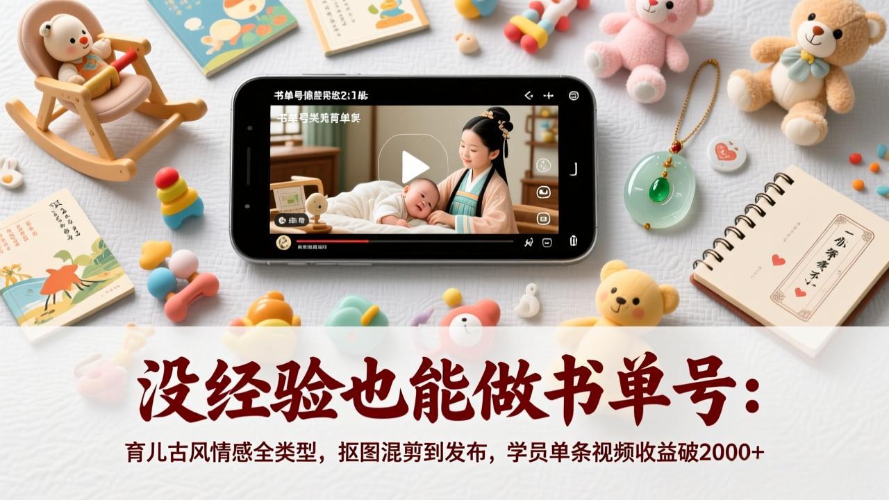 （17389期）没经验也能做书单号：育儿古风情感全类型，抠图混剪到发布，学员单条视频收益破2000+ - 臻优资源网