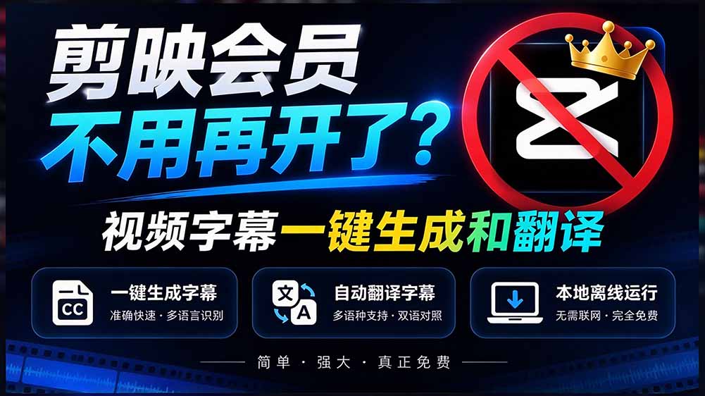 （20728期）剪映会员不用再开了？视频字幕一键生成加翻译，本地离线运行，完全免费，超快速高精度，字幕大师 - 臻优资源网