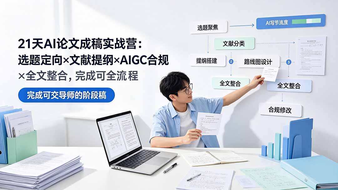 （19334期）21天AI论文成稿实战营：选题定向×文献提纲×AIGC合规×全文整合，完成可交导师的阶段稿 - 臻优资源网