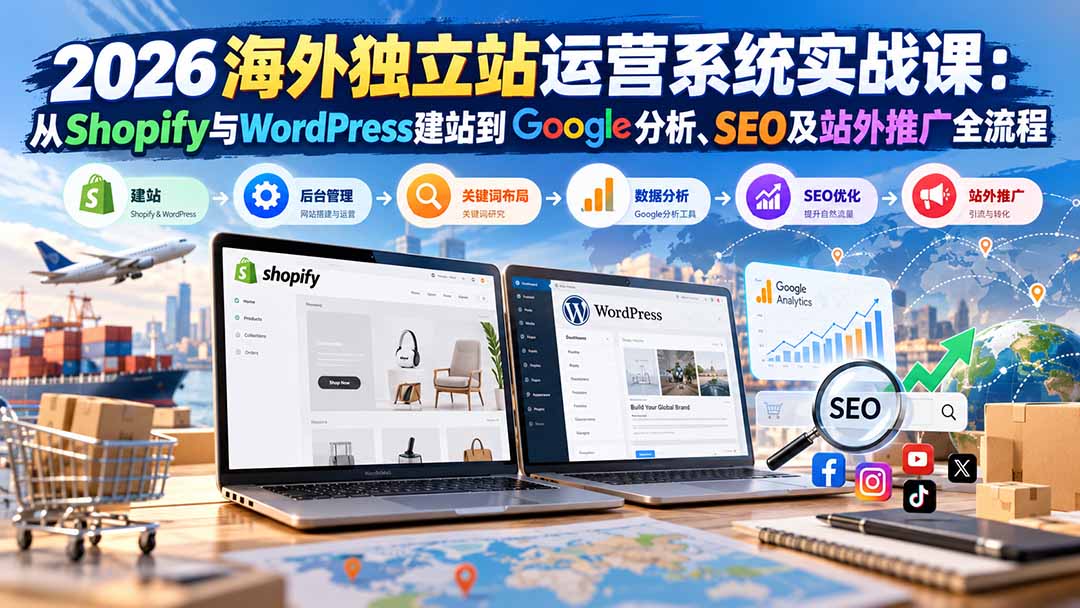 （20689期）2026海外独立站运营系统实战课：从Shopify与WordPress建站到Google分析、SEO及站外推广全流程 - 臻优资源网