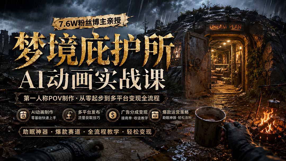 （19886期）梦境庇护所AI动画实战课：7.6W粉丝博主亲授第一人称POV制作，从零起步到多平台发布变现全流程 - 臻优资源网
