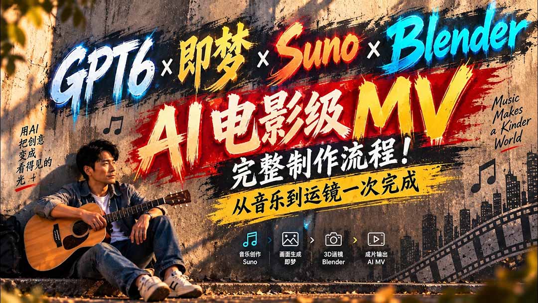 （20587期）GPT6×即梦×Suno×Blender｜AI电影级MV完整制作流程！从音乐到运镜一次完成 (无水印) - 臻优资源网
