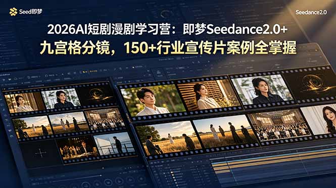 （19055期）2026AI短剧漫剧学习营：即梦Seedance2.0+九宫格分镜，150+行业宣传片案例全掌握 - 臻优资源网