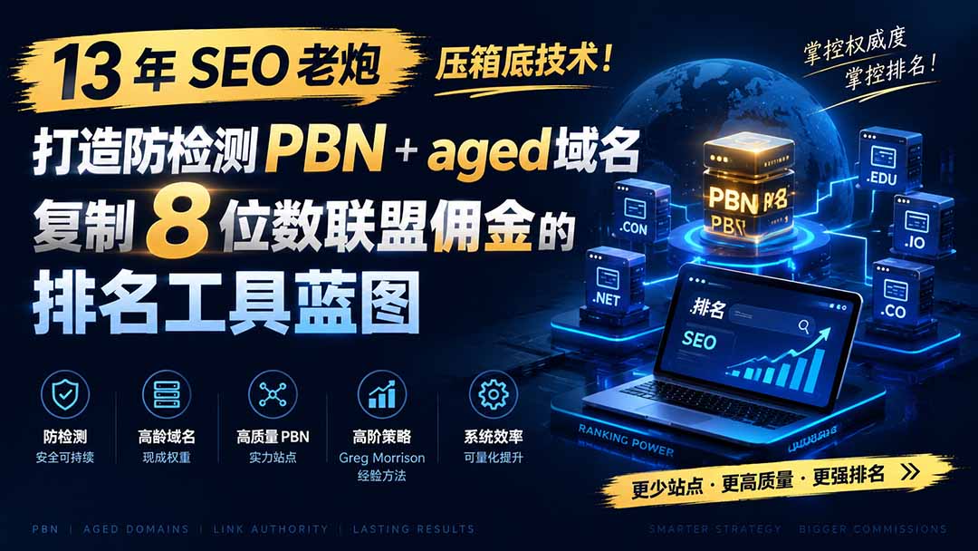 （19824期）13 年 SEO 老炮压箱底技术！打造防检测 PBN+aged 域名，复制 8 位数联盟佣金的排名工具蓝图【原创双语字幕】 - 臻优资源网