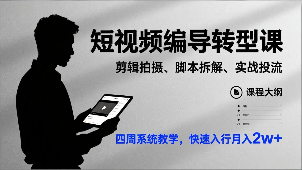（17062期）短视频编导转型课，剪辑拍摄、脚本拆解、实战投流，四周系统教学，快速入行月入2w+ - 臻优资源网