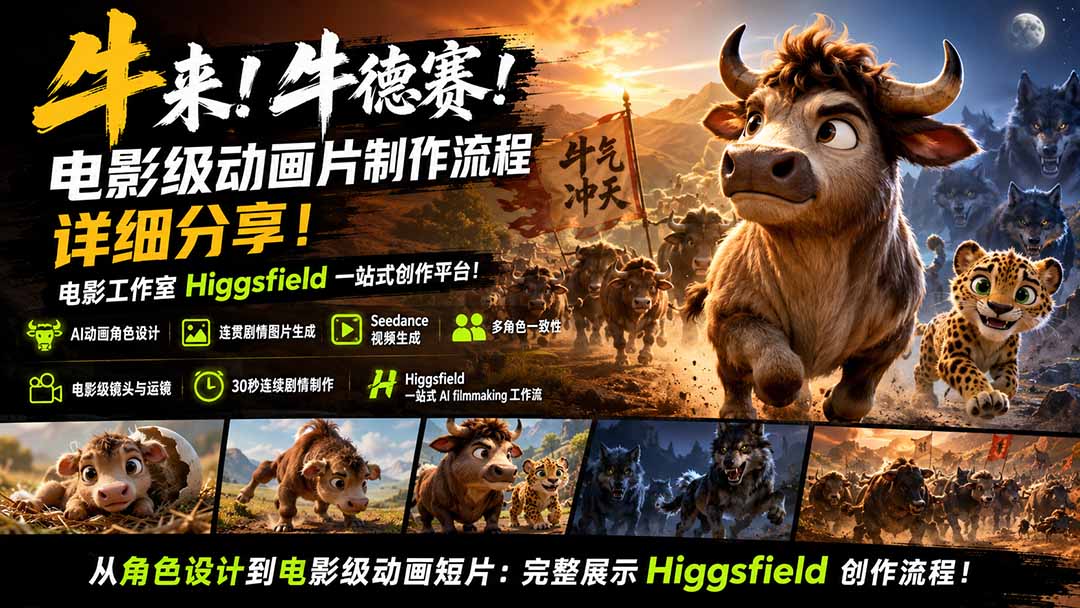 （19987期）牛来！牛德赛！电影级动画片制作流程详细分享！电影工作室Higgsfield一站式创作平台！ - 臻优资源网