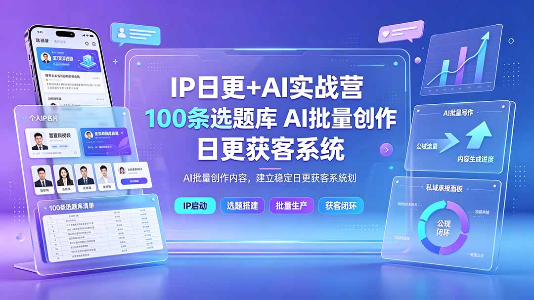 （19353期）IP日更+AI实战营：IP置顶视频制作×100条选题库搭建×10条日更规划，AI批量创作内容，建立稳定日更获客系统 - 臻优资源网