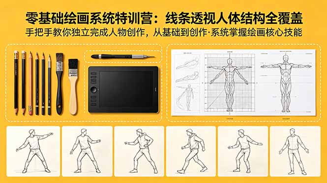 （18615期）零基础绘画系统特训营：线条透视人体结构全覆盖，手把手教你独立完成人物创作 - 臻优资源网