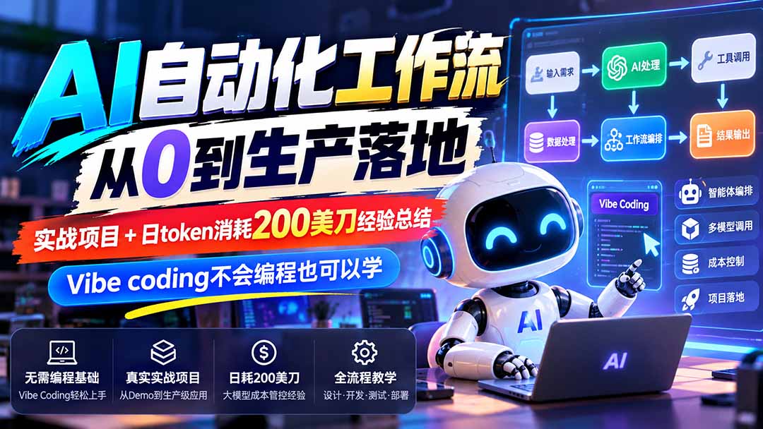 （20954期）【无水印】AI自动化工作流从0到生产落地，实战项目+日token消耗200美刀经验总结，Vibe coding不会编程也可以学 - 臻优资源网