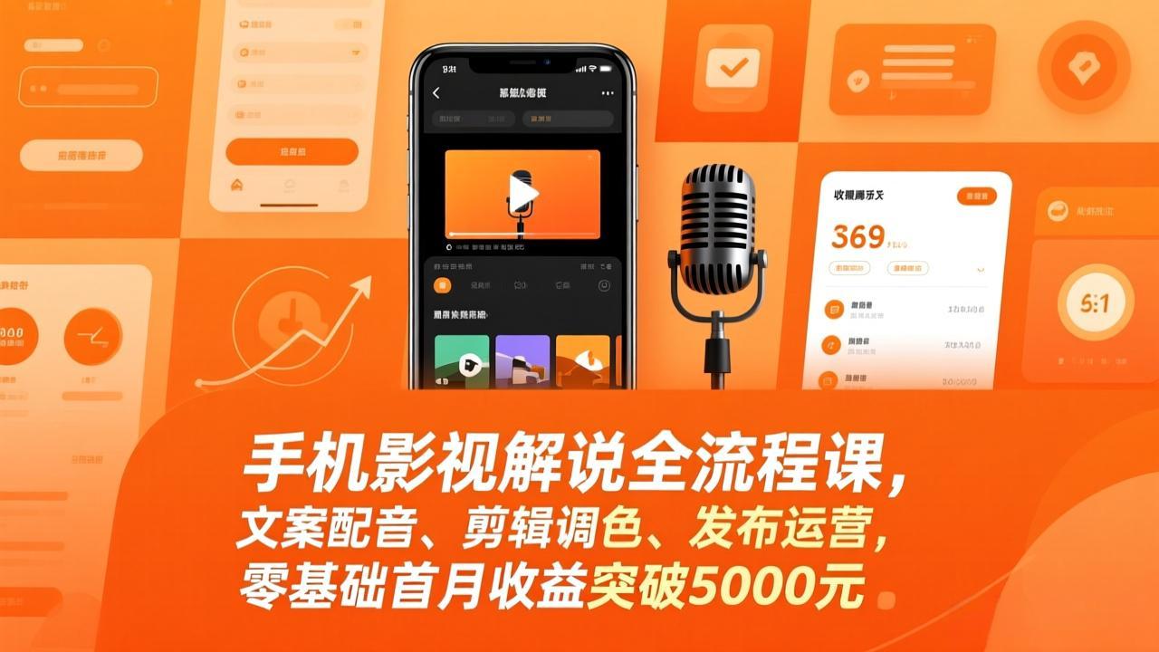 （17391期）手机影视解说全流程课，文案配音、剪辑调色、发布运营，零基础首月收益突破5000元 - 臻优资源网
