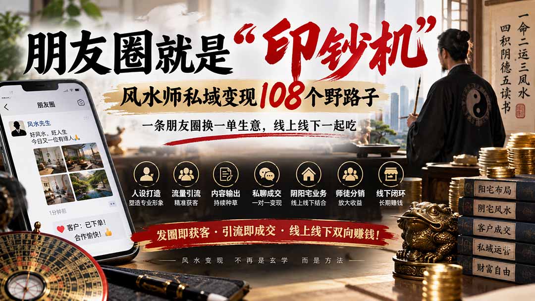 （20464期）朋友圈就是“印钞机”，风水师私域变现108个野路子，一条朋友圈换一单生意，线上线下一起吃【文档】 - 臻优资源网