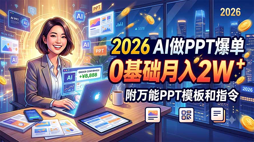 (19284期)2026 AI做PPT爆单,0基础月入2W,附万能PPT模板和指令 - 臻优资源网