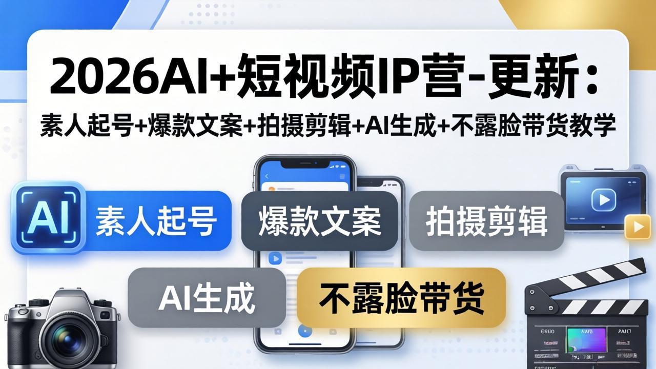 （17932期）2026AI+短视频IP营-更新：素人起号+爆款文案+拍摄剪辑+AI生成+不露脸带货教学 - 臻优资源网