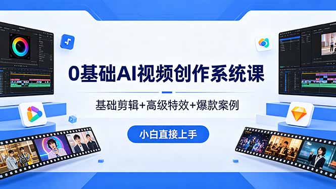 （18354期）0基础AI视频创作系统课，基础剪辑+高级特效+爆款案例，小白直接上手 - 臻优资源网