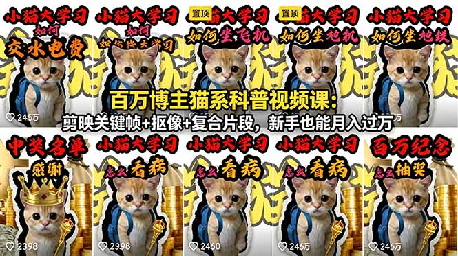 （18595期）百万博主猫系科普视频课：剪映关键帧+抠像+复合片段，新手也能月入过万 - 臻优资源网