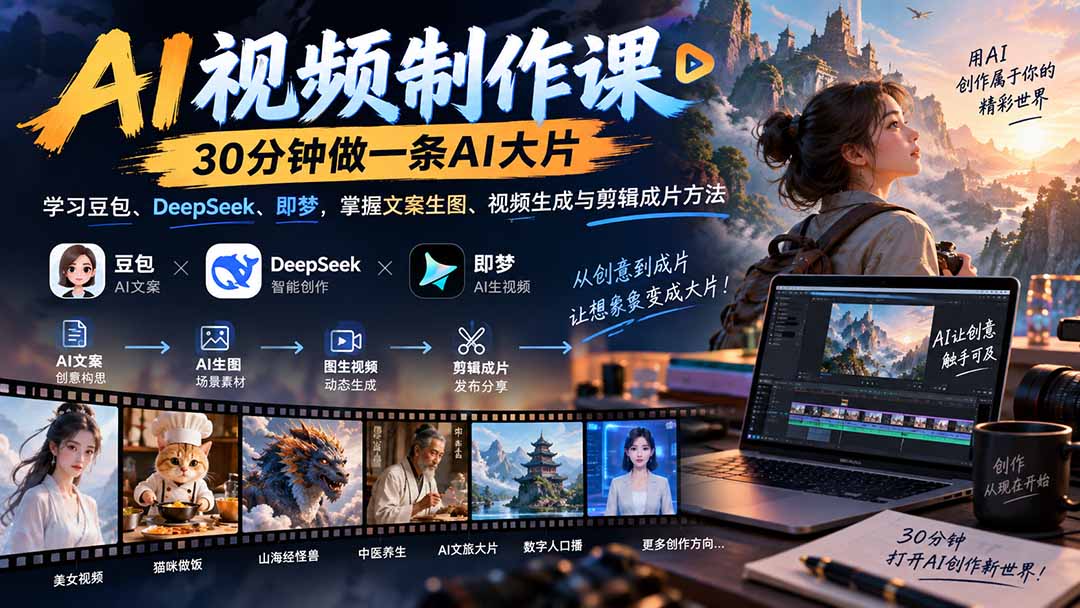 （20380期）AI视频制作课-30分钟做一条AI大片：学习豆包、DeepSeek、即梦，掌握文案生图、视频生成与剪辑成片方法 - 臻优资源网