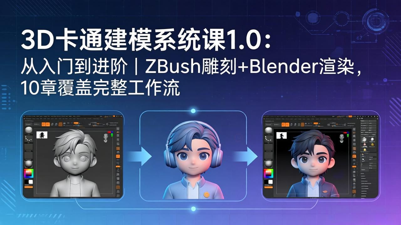 （18035期）3D卡通建模系统课1.0：从入门到进阶｜ZBrush雕刻+Blender渲染，10章覆盖完整工作流 - 臻优资源网