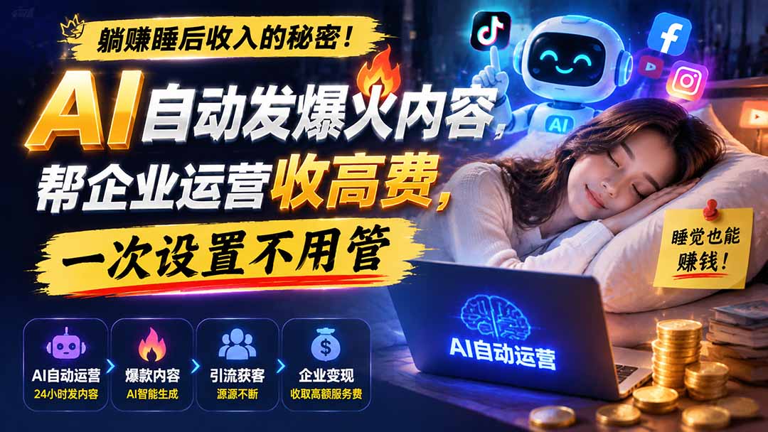 （19826期）躺赚睡后收入的秘密！AI 自动发爆火内容，帮企业运营收高费，一次设置不用管【原创双语字幕】 - 臻优资源网