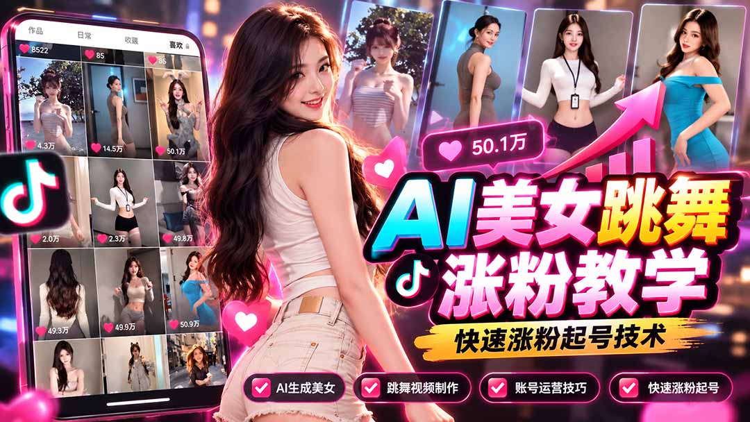 （21256期）AI美女跳舞涨粉教学，AI生成美女，跳舞视频制作，账号运营与快速起号涨粉 - 臻优资源网