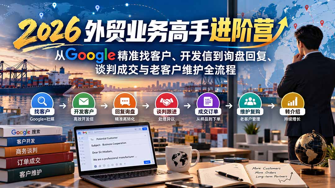 （20690期）2026外贸业务高手进阶营：从Google精准找客户、开发信到询盘回复、谈判成交与老客户维护全流程 - 臻优资源网