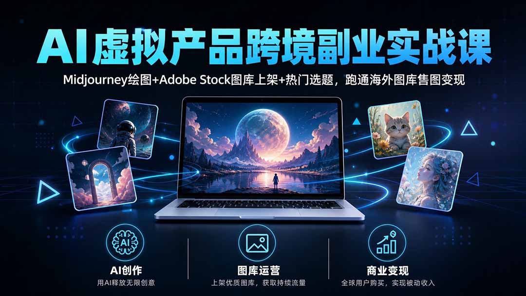 （20514期）AI虚拟产品跨境副业实战课｜Midjourney绘图+Adobe Stock图库上架+热门选题，跑通海外图库售图变现 - 臻优资源网