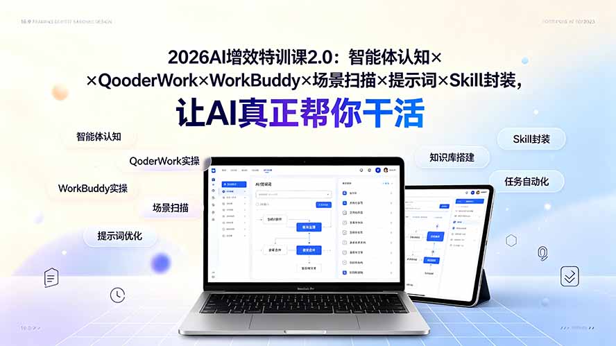 （19368期）2026AI增效特训课2.0：智能体认知×QoderWork×WorkBuddy×场景扫描×提示词×Skill封装，让AI真正帮你干活 - 臻优资源网